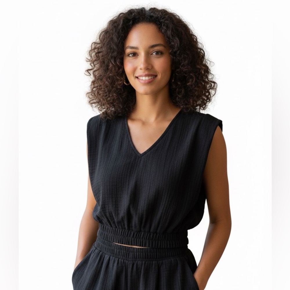 a new day Modern Gauze V-Neck Blouse